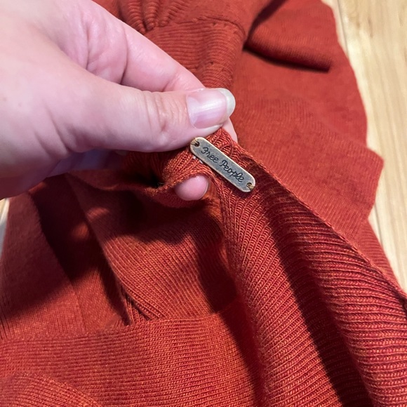 Free People Knit Mini Dress Ruffle Sleeve V-Neck Eyelets A-Line Cotton Blend - Picture 7 of 10